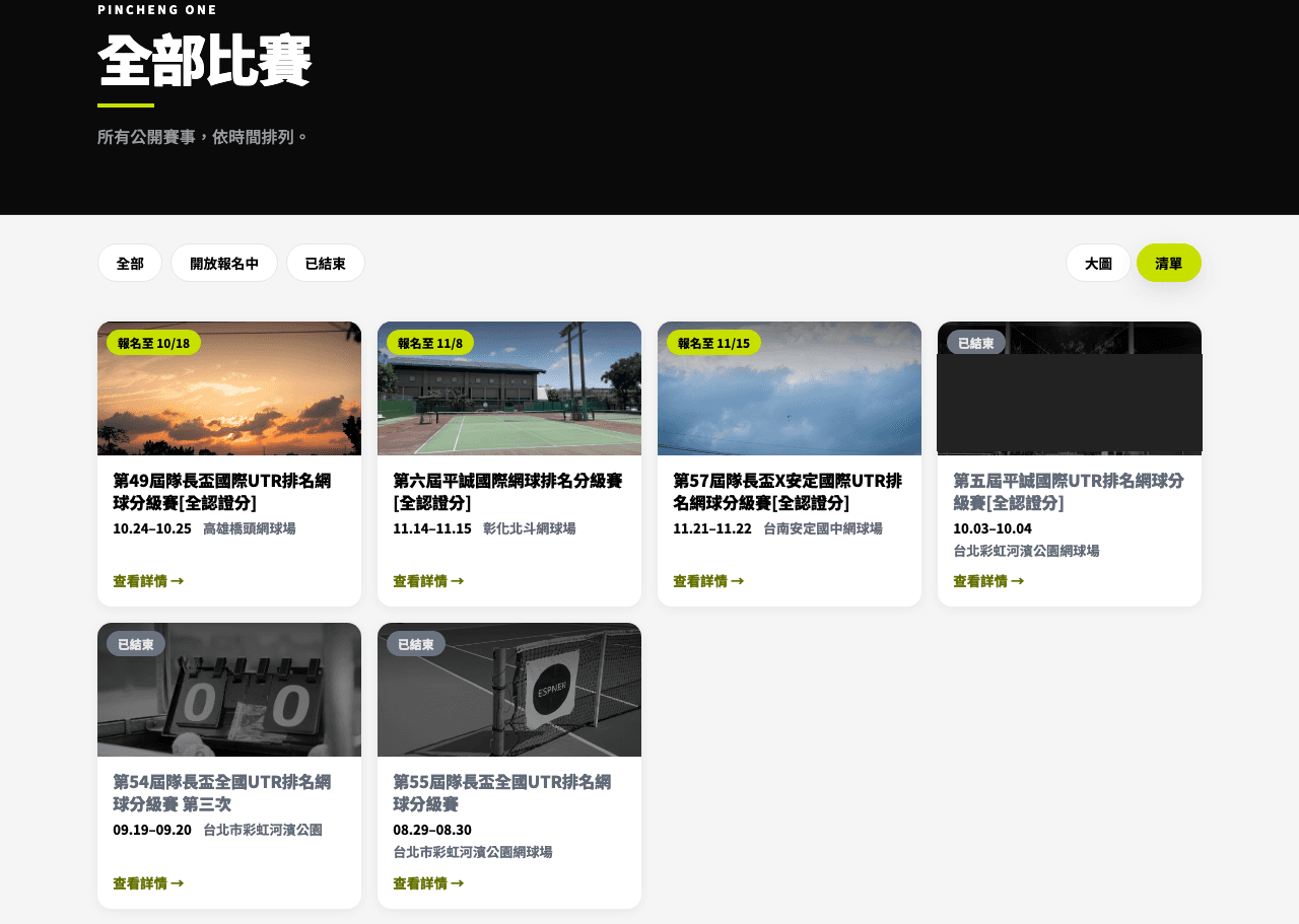 PINCHENG ONE 賽事列表