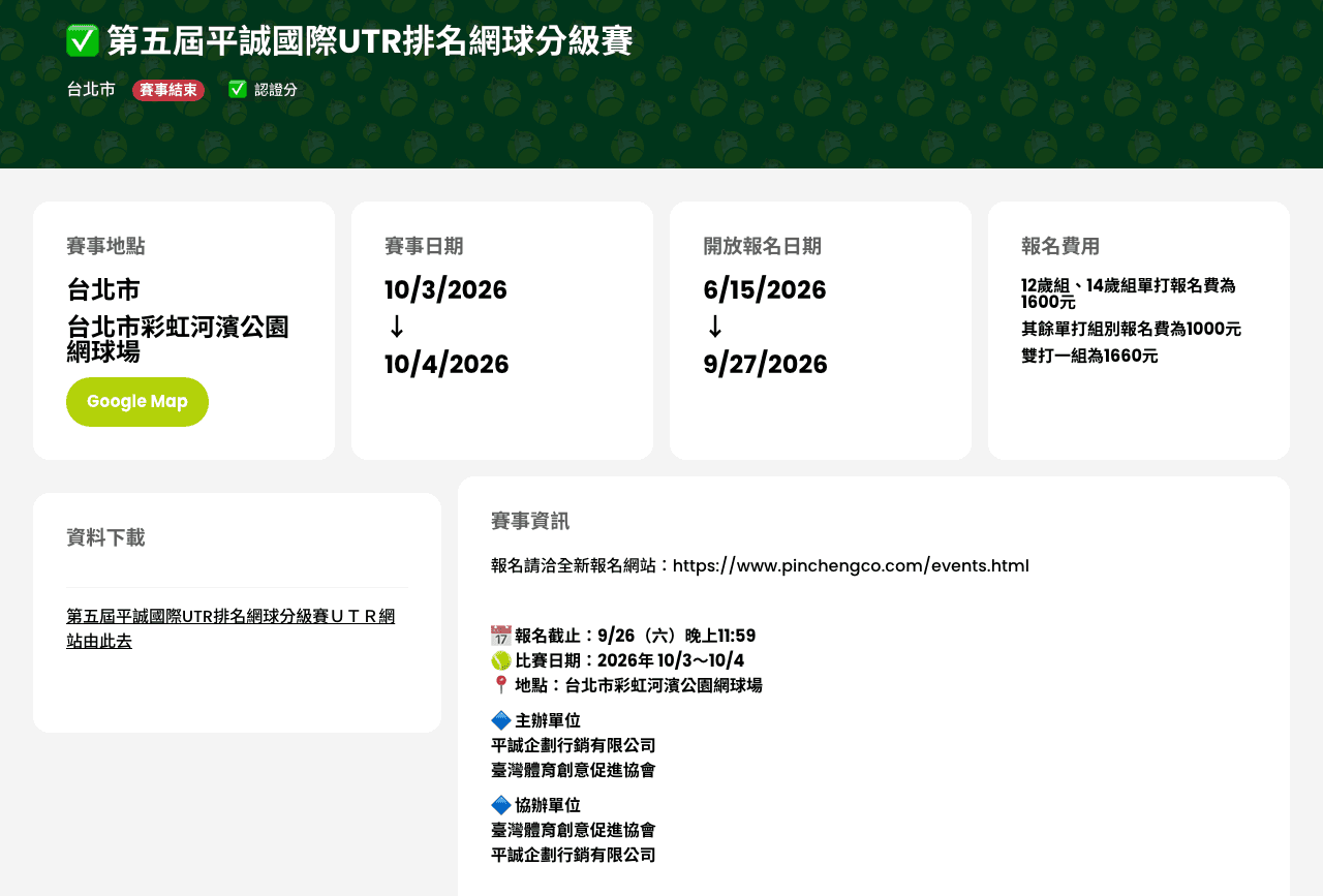 第五屆平誠分級賽賽事頁